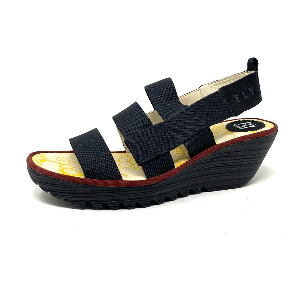 Fly London Yery YERY389FLY Black Wedge Sandal Elastic Straps
